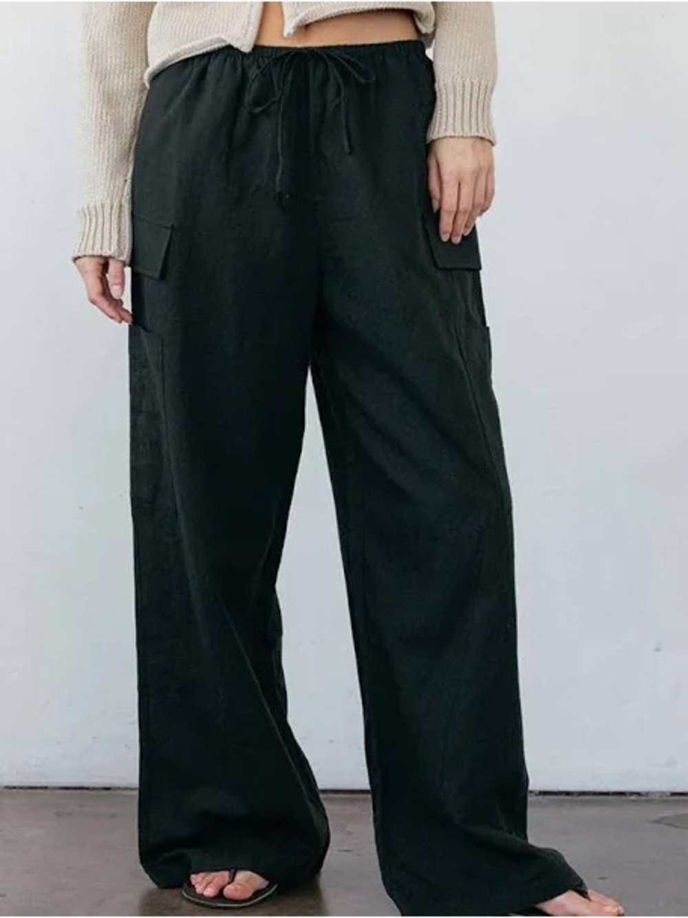 Ciao Lucia Black Wide-Leg Linen Cargo Pants